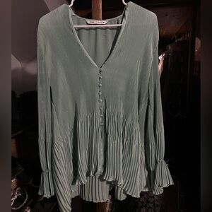 ZARA Mint Colored Flowy Blouse SIZE L